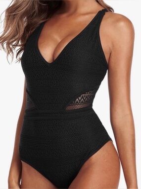 Charmo Black One Piece Swimsuit with Crochet Detailing Sz XL